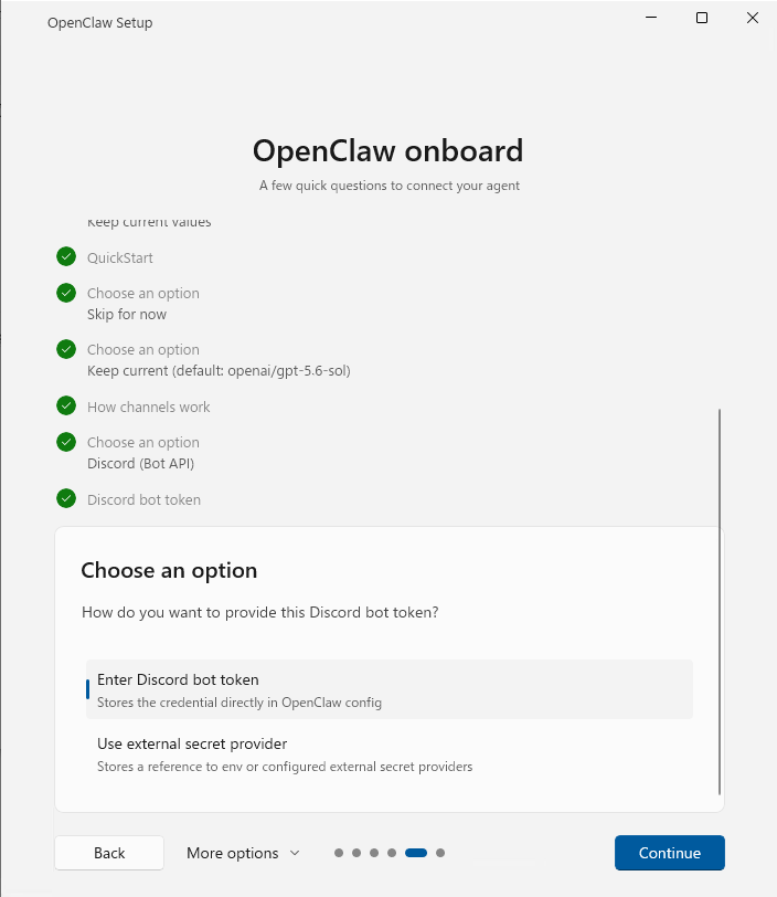 「Enter Discord bot token」を選択する画面